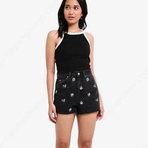 Floral Embroidered Mom Shorts Washed Black-Topshop